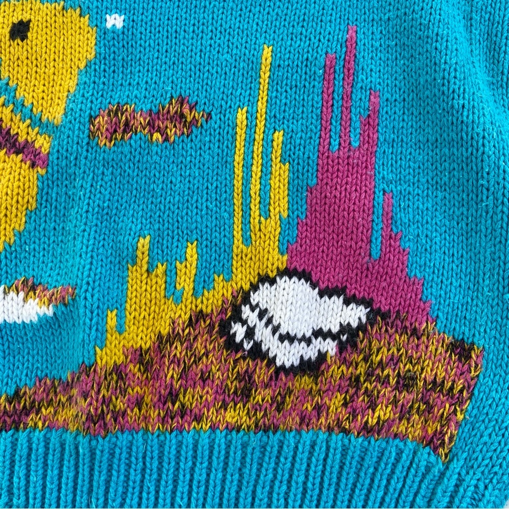 Vintage Fish Sweater Hong Kong Ramie Cotton Coastal Aquarium Knit Womens M 80s - Picture 12 of 14